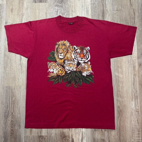 Screen Stars Other - Vintage Lion Tiger Cat t shirt red single stitch screen stars men’s XL 24x30